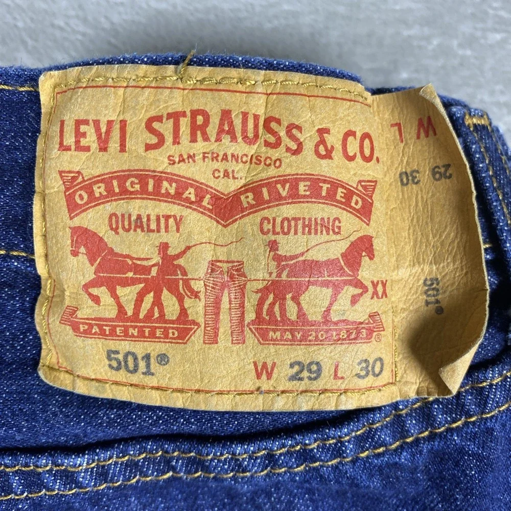 Levis 501 Men's Jeans W29x L30 Dark Indigo Blue Button Fly Straight Leg Denim